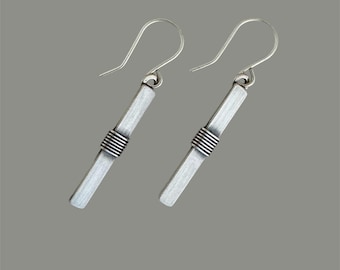 Handmade Sterling Silver Stick Dangle Earrings: Wire Wrapped Artisan Jewelry