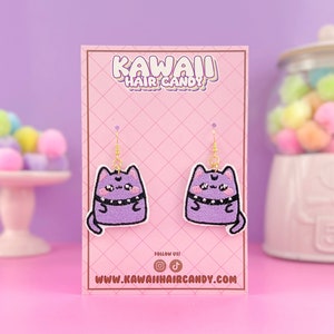 Kawaii Pastel Goth Cat Earrings - Pastel Goth Jewelry - Pastel Goth Accessories - Goth Kawaii Earrings - Quirky Earrings - Novelty Earrings