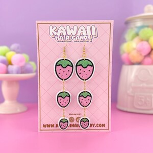 Kawaii Strawberry Dangle Earrings, Cute Fruit Earrings, Embroidered Jewelry, Whimsical Accessories, Kawaii Fashion, Strawberry Lover Gift