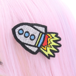 Silver Rocket Ship Hair Clip for Space Lovers, Outer Space Birthday, Retro Rockabilly, Rocketship Birthday, Space Bows, Astronaut Hair Clip