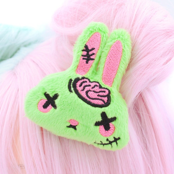 Kawaii Zombie Bunny Plush Hair Clip - Pastel Goth - Rockabilly Clothing - Kawaii Plushies - Zombie Lovers Gift