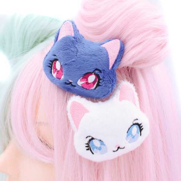 Plüsch Anime Stil Kawaii Katze niedlichen Haarclip Set, Katzenmädchen, verrückte Katzenlady, Katzenliebhaber Geschenk, Kitty Zubehör, Kawaii Kleidung, Weeb Shop