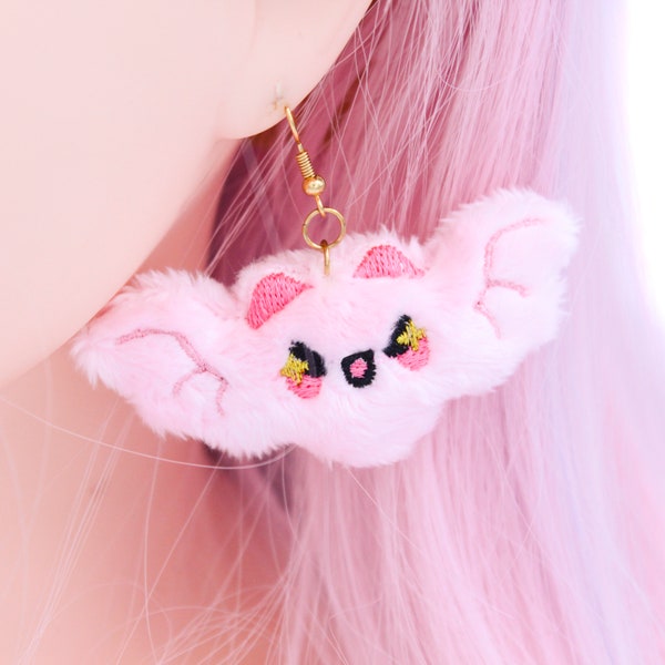 Super Cute Kawaii Gothic Plush Bat Anime Earrings For Halloween - Weeb Gift - Harajuku Accessories - Kawaii Aesthetic - Pastel Goth Clothing