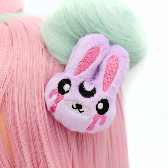 Kawaii Pastel Goth Bunny Plush Hair Clip Super Kawaii 