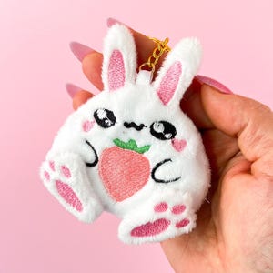 Kawaii Chibi Bunny Plush Keychain, Soft Plushie Keyring Accessory, Bunny Lover Gift For Her, Cute White Rabbit Bag Charm for Bunny Lovers