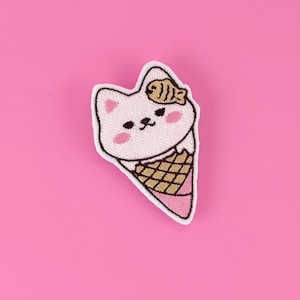 Kawaii Kitty Ice Cream Hair Clip, Sweet Hair Accessory, Embroidered Hair Clip, Cute Accessories, Fun Hair Clip for Girls, Weeb Gift For Her