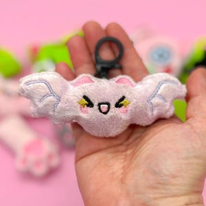 Pastel Goth Bat Kawaii Summerween Keychain, Gift for Teen, Halloween Purse Accessory, Plush Bag Charm Creepy Cute Backpack Charm Accessories