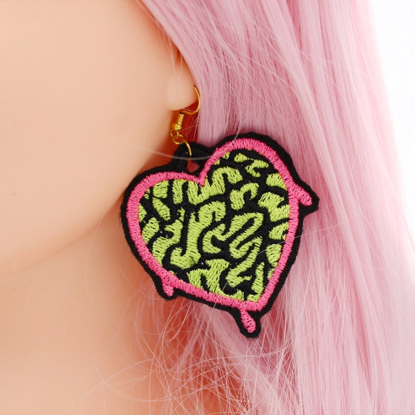 Kawaii Zombie Brains Bleeding Heart Earrings - Handmade Jewelry - Pastel Goth Gifts Under 20 - Gifts For Her - Geek Fashion - Nerd Gifts