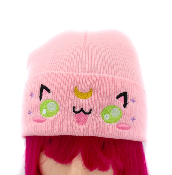 Kawaii Cute Anime Moon Cat Brode Knit Beanie Winter Hat Vetements Kawaii Accessoires Harajuku Cadeaux Web Cadeaux Anime Etsy France