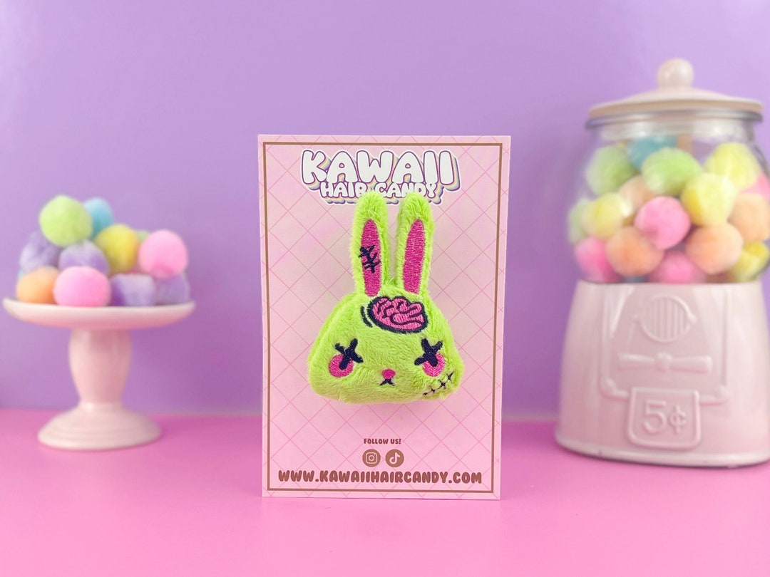 Green Zombie Rabbit Kawaii Zombie Bunny Plush Hair Clip Pastel Goth Rockabilly Clothing ...