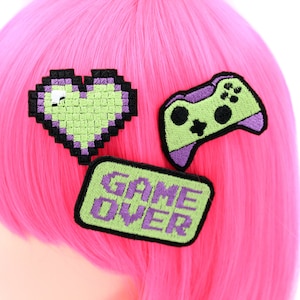 Retro Gamer Girl Hair Clip Set - Nerd Fashion - Geek Gifts - Video Game Accessories - ComicCon - Cosplay - Streamer Gear - Anime Lover
