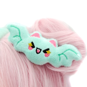 Super Cute Kawaii Mint Bat Plush Hair Clip - Harajuku Clothing - Pastel Goth Accessories - Kawaii Clothing - Kawaii Halloween - Nerdy Gifts