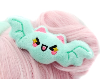 Super Cute Kawaii Mint Bat Plush Hair Clip - Harajuku Clothing - Pastel Goth Accessories - Kawaii Clothing - Kawaii Halloween - Nerdy Gifts
