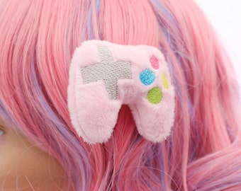 Kawaii Pink Gaming Controller Plush Hair Clip Set - Vêtements Kawaii - Gamer Girl - Cadeaux pour les joueurs - Accessoires mignons - Contrôleur vidéo