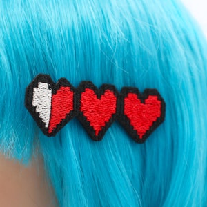 Pixel Gamer Life Hearts Hair Clips