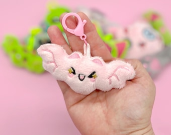 Kawaii Summerween Pastel Goth Bat Plush Bag Charm Keychain, Backpack Charm, Gift for Teens, Halloween Purse Accessory, Cute Accessories