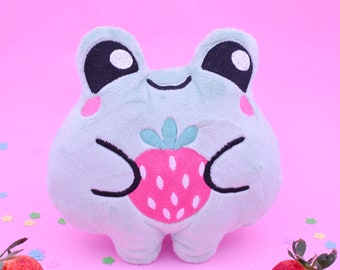 Kawaii fresa rana peluche, peluche animal relleno, felpa Kawaii, felpa decorativa, felpa linda, juguete animal, regalo de peluche suave para las niñas