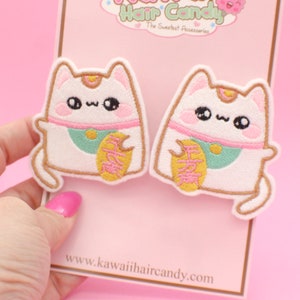 Kawaii Lucky Cat Hair Clips - Kawaii Aesthetic - Kawaii Clothing - Weeb Gifts