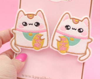 Kawaii Lucky Cat Hair Clips - Kawaii Aesthetic - Kawaii Clothing - Weeb Gifts