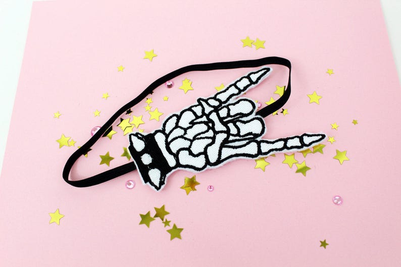 Rock N Roll Devil Horn Skeleton Hand Headband Womens Etsy
