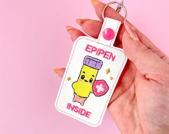 Kawaii Epi Pen Inside Medical Awareness Tag Snap Tab Keychain, Allergy Awareness Tag For Backpack, Epi Pen Holder Tag, Emergency Info Tag