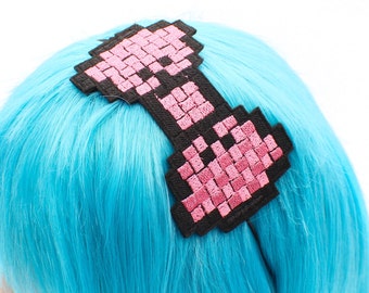 8 Bit Pixel Bow Gamer Girl Headband - Video Game Headband - Anime Headband - Nerd Gifts - Gamer Girl Accessories - Pink Bow