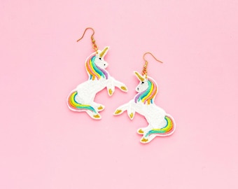 Rainbow Unicorn Dangle Earrings, Kawaii Animal Earrings, Kids Earrings, Unicorn Gifts, Fun Cute Earrings, Novelty Earrings, Unicorn Jewelry
