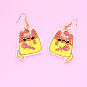 Kawaii Purin Cat Japanese Pudding Anime Earrings • Super Cute Kawaii Clothing • Harajuku Fashion • Weeb Jewelry • Gifts For Teens