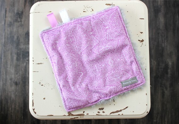 Pink Stripe Security Blanket Faux Fur Pink Blanket Baby Lovey Blanket Modern Baby Blanket Girls Minky Blanket Tag Blanket Ready to Ship