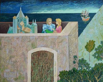 El caballero y su señora, Partida, óleo sobre lienzo, pintura original