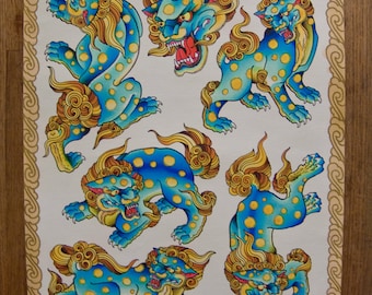Impressão de cachorro Fu, folha de costeleta de porco, folha flash, Braden Kendall 16 x 20" impressão de belas artes