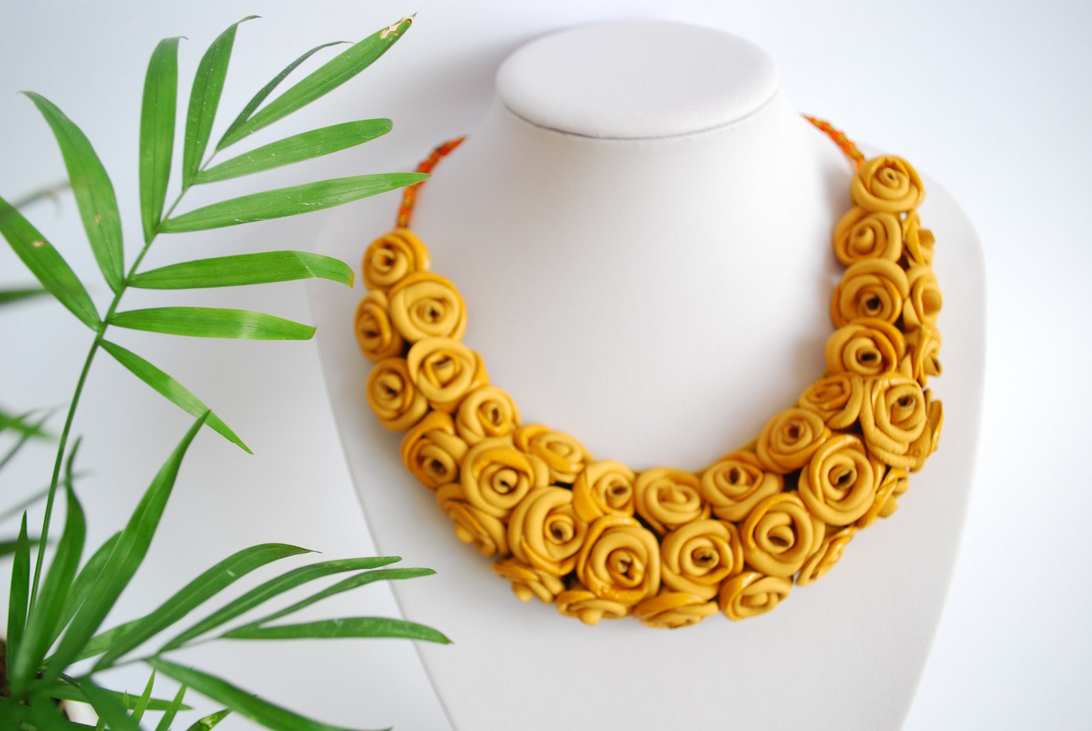 Mustard Leather Necklace Statement Jewellery Bib Yellow Etsy