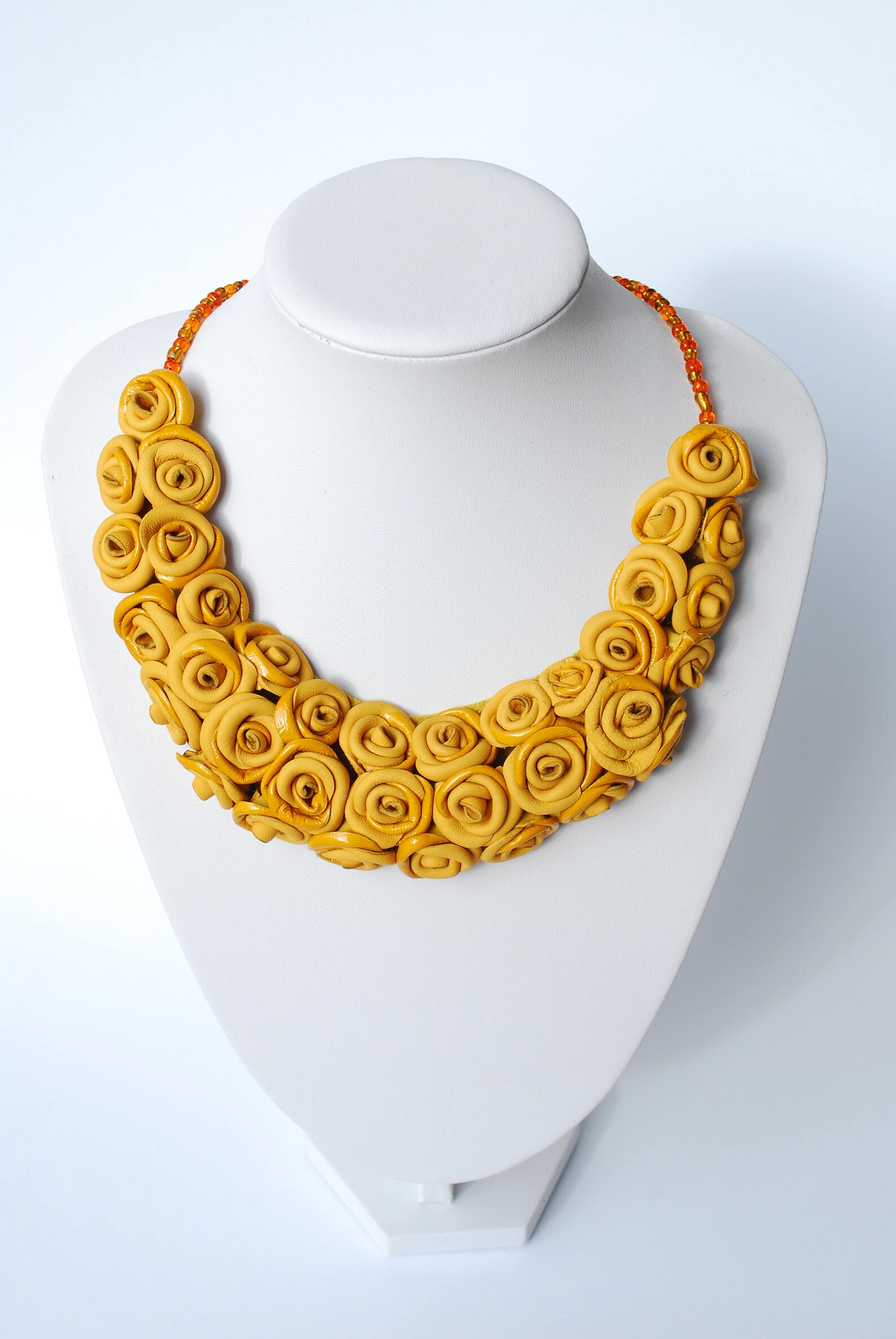 Mustard Leather Necklace Statement Jewellery Bib Yellow Etsy