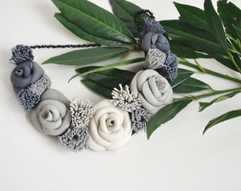 Upcycled leather necklace, Ombre necklace,Floral Leather Necklace, Statement Necklace, Leather Jewelry, Bridal,Mothers day gift