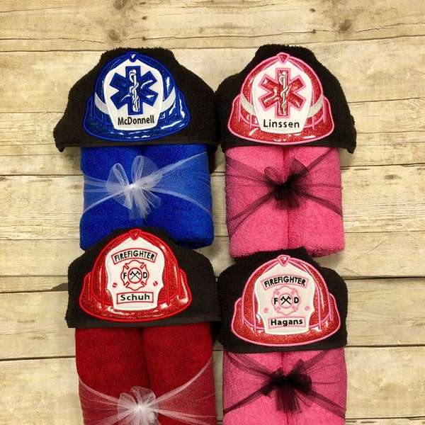 Firefighter Baby Girl Hooded Towel/ Girl Firefighter Baby Shower Gift/ Fireman Birthday/ Fireman Gift/ Fireman Baby/ YOUR COLOR CHOICE