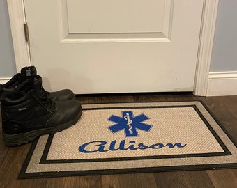 EMS Fire Rescue Door Mat/ EMT Firefighter Doormat/ EMS Emt Gifts / Ems Gifts/ Emt Accessories/ Ems Retirement/ Ems Emt Decor/ Emt Mom