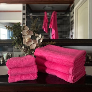 Hot Pink Bath Towel, Hot Pink Bath Towel Set, Cotton Bath Towels, Hot Pink Towel, Hot Pink Towel Sets,Monogrammed Towels, Towel Set for Kids