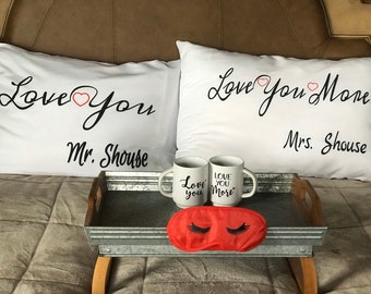 Valentines Day Gift Set/ Love you, Love You More Gift Sets/ Wedding Gift Set/ Anniversary Gift Set/ Couples Gift Set/ His Hers Pillowcases