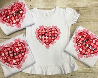 Personalized Girls Valentine Heart Shirt/ Girls Heart Scroll Shirt/ Girls Valentine's Day Shirt/ Monogrammed Valentine Shirt