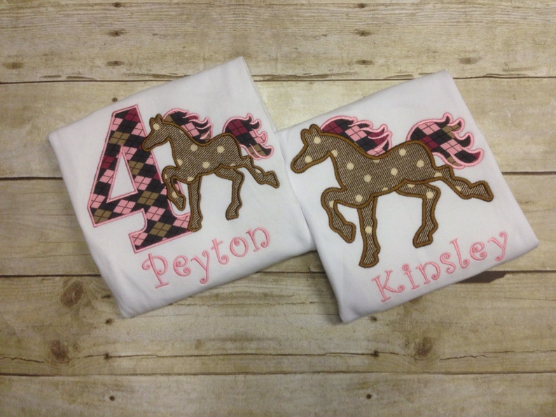 Personalized Girls Horse Shirt/ Horse Birthday Shirt/ Pony Shirt/ Monogrammed Pony Birthday Shirt image 1