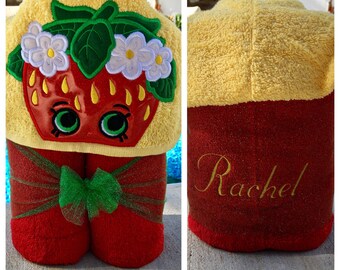 Strawberry Hooded Towel/ Summer Time Hooded Towel/ Kisses Party/ Shopping Birthday/ Pool Party Towel/ Beach Towel/ FAST SHIPPING