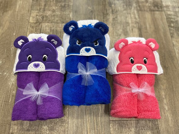 Care Bears Hooded Towel Carebears Hooded Towel Care Bears Birthday Purple Bear Pink Bear Blue Bear Your Color Choice Etsy UK
