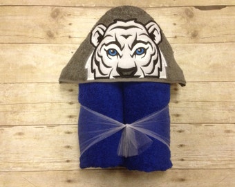 White Tiger Hooded Towel/ Tiger Hooded Towel/ Kids Hooded Towel/ Animal Hooded Towel/ Kids Hooded Towel/ Beach Towel/ Pool Towel/ Farm Towel