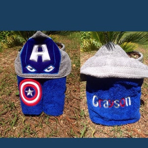 Personalized American Superhero Inspired Hooded Towel/ Captain Superhero Towel/ Disney Towel/ Superhero Towel/ 3D Hooded Towel