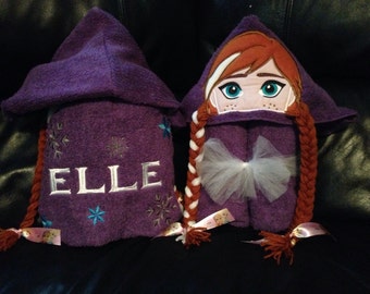 Personalized Anna Inspired Hooded Towel/ Frozen Towel/ Disney Towel