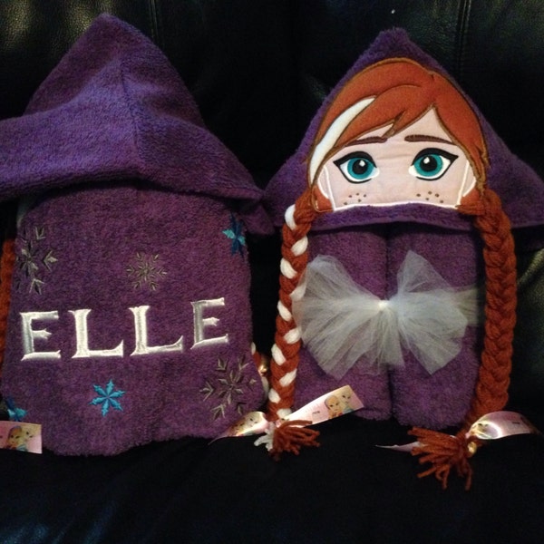 Personalized Anna Inspired Hooded Towel/ Frozen Towel/ Disney Towel