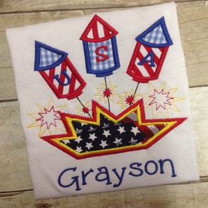 Boys Personalized July 4th Fireworks Shirt/Personalized Fourth of July Shirt/Fire Cracker Shirt/ Flag Shirt/ USA shirt/ American Flag Shirt image 1