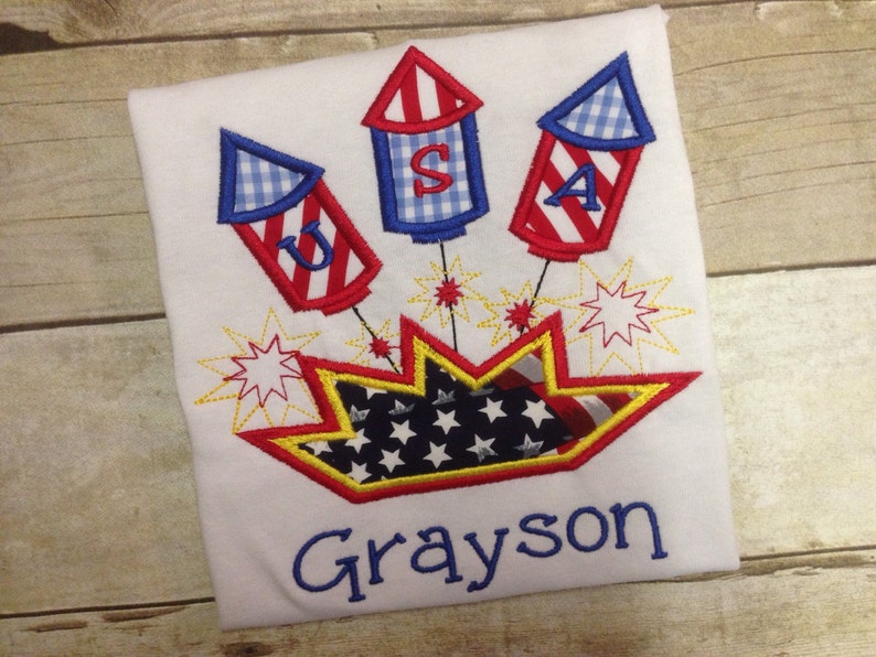Boys Personalized July 4th Fireworks Shirt/Personalized Fourth of July Shirt/Fire Cracker Shirt/ Flag Shirt/ USA shirt/ American Flag Shirt image 1