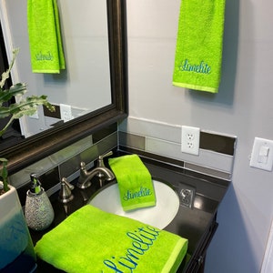 Lime Green Bath Towel, Lime Green Towel Sets, Cotton Bath Towels, Green Bath Towel Set, Green Towel, Monogrammed Towels, Towel Set for Kids zdjęcie 2