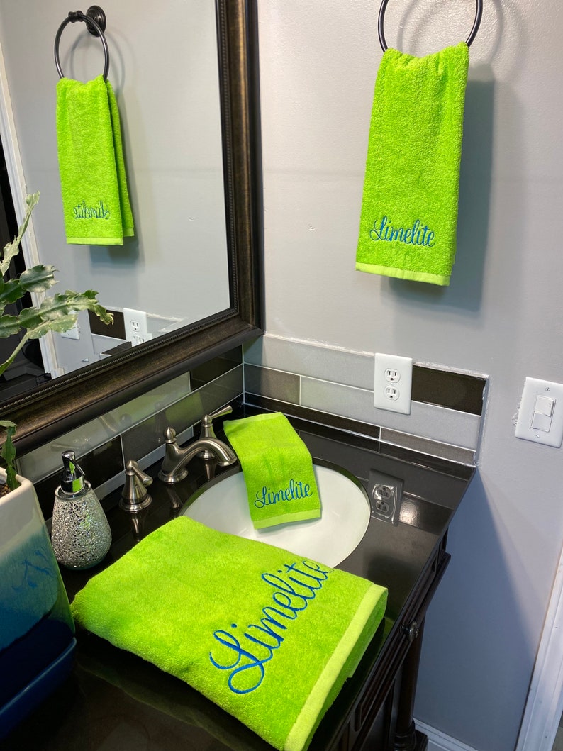 Lime Green Bath Towel, Lime Green Towel Sets, Cotton Bath Towels, Green Bath Towel Set, Green Towel, Monogrammed Towels, Towel Set for Kids zdjęcie 2